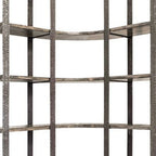 Brown Iron and Solid Wood Six Tier Bookcase