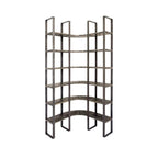 Brown Iron and Solid Wood Six Tier Bookcase