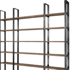 Brown Iron and Solid Wood Six Tier Bookcase