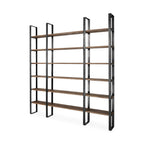 Brown Iron and Solid Wood Six Tier Bookcase