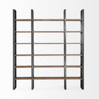 Brown Iron and Solid Wood Six Tier Bookcase