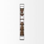 Brown Iron and Solid Wood Six Tier Bookcase