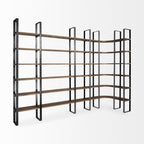 Brown Iron and Solid Wood Six Tier Bookcase