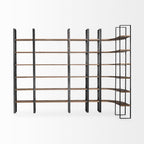 Brown Iron and Solid Wood Six Tier Bookcase