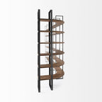 Brown Iron and Solid Wood Six Tier Bookcase