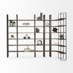 Brown Iron and Solid Wood Six Tier Bookcase