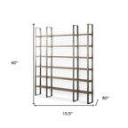 Brown Nickel and Solid Wood Six Tier Bookcase