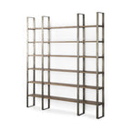 Brown Nickel and Solid Wood Six Tier Bookcase