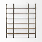 Brown Nickel and Solid Wood Six Tier Bookcase