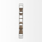 Brown Nickel and Solid Wood Six Tier Bookcase