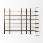 Brown Nickel and Solid Wood Six Tier Bookcase