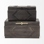 Set of Two Brown Solid Wood Box With Lid