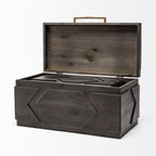 Set of Two Brown Solid Wood Box With Lid