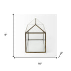 16" Clear And Gold Glass And Metal Terrarium House Organizing Box