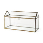 16" Clear And Gold Glass And Metal Terrarium House Organizing Box