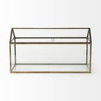 16" Clear And Gold Glass And Metal Terrarium House Organizing Box