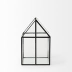 8" Clear And Black Glass And Metal Terrarium House Organizing Box