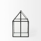 8" Clear And Black Glass And Metal Terrarium House Organizing Box