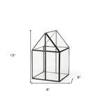 8" Clear And Black Glass And Metal Terrarium House Organizing Box