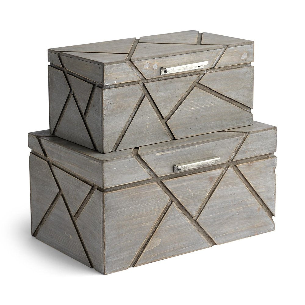 11" Gray Solid Wood Box With Lid