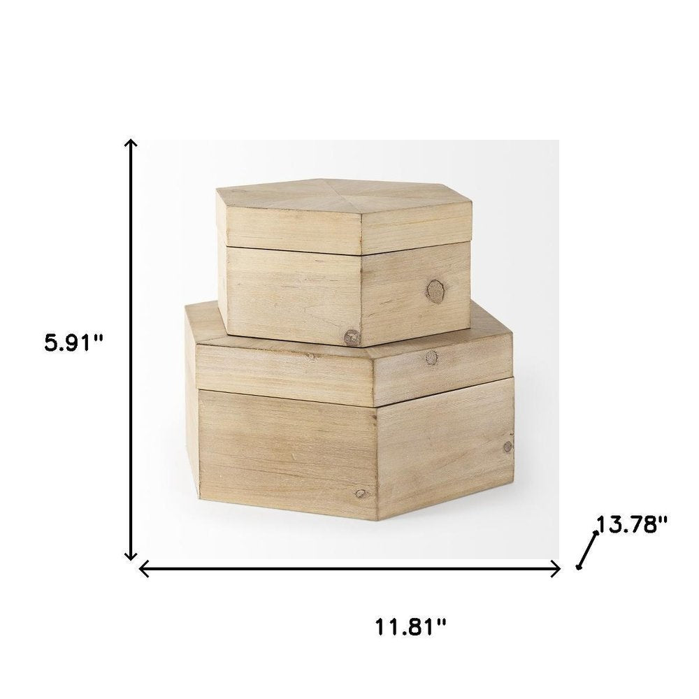 Set of Two Natural Solid Wood Box With Lid