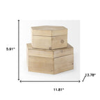 Set of Two Natural Solid Wood Box With Lid