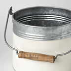 Set of Three White Gray And Brown Metal And Solid Wood Storage Buckets With Lid