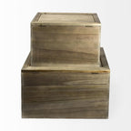 Set of Two Brown And Natural Cane And Solid Wood Box With Lid