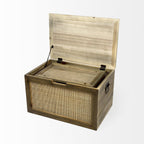 Set of Two Brown And Natural Cane And Solid Wood Box With Lid