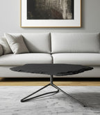 33" Black Wood and Metal Round Pedestal Coffee Table