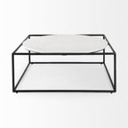 36" White and Black Genuine Marble and Metal Square Frame Coffee Table