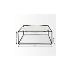 36" White and Black Genuine Marble and Metal Square Frame Coffee Table
