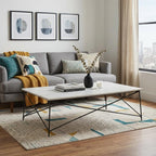 35" White Genuine Marble and Metal Coffee Table