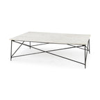 35" White Genuine Marble and Metal Coffee Table