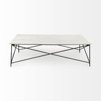 35" White Genuine Marble and Metal Coffee Table