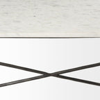 35" White Genuine Marble and Metal Coffee Table