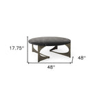 48" Black and Gold Genuine Marble and Iron Round Coffee Table