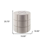 20" Cream Fabric Tufted Round Footstool