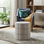 20" Cream Fabric Tufted Round Footstool