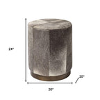 20" Gray Wool And Brown Footstool Ottoman