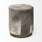 20" Gray Wool And Brown Footstool Ottoman