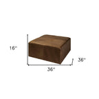 36" Brown Genuine Leather Cube Ottoman