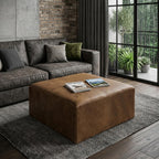 36" Brown Genuine Leather Cube Ottoman