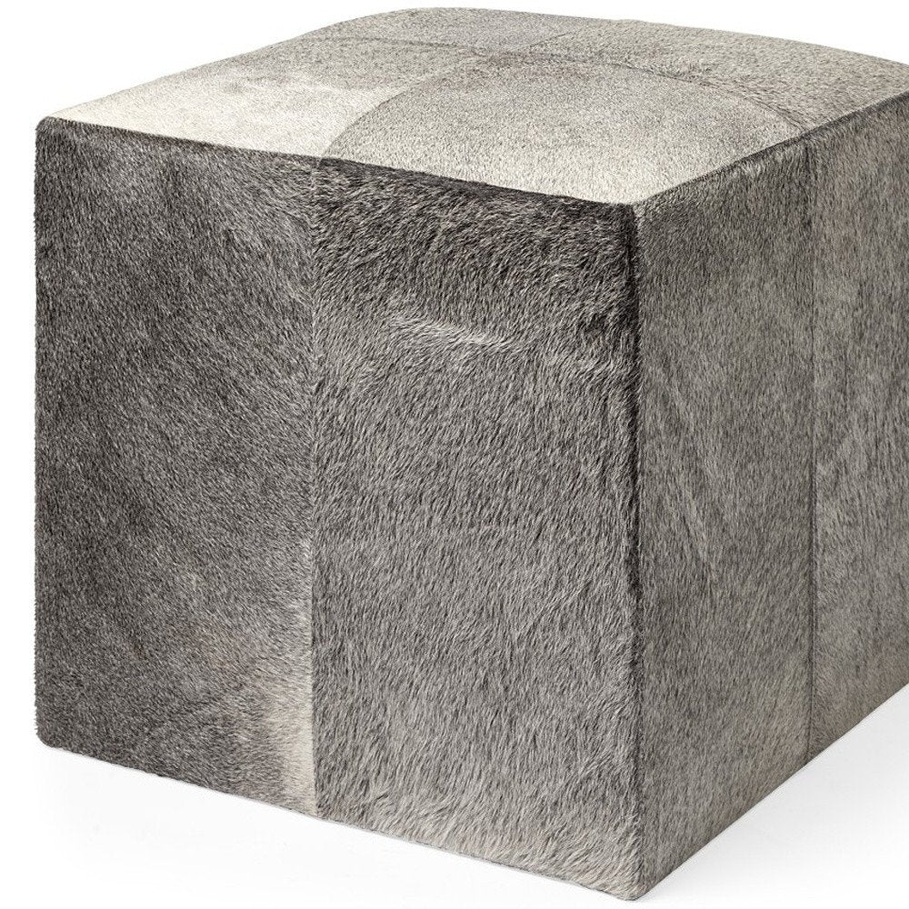 20" Gray Fabric and Wool Cube Ottoman