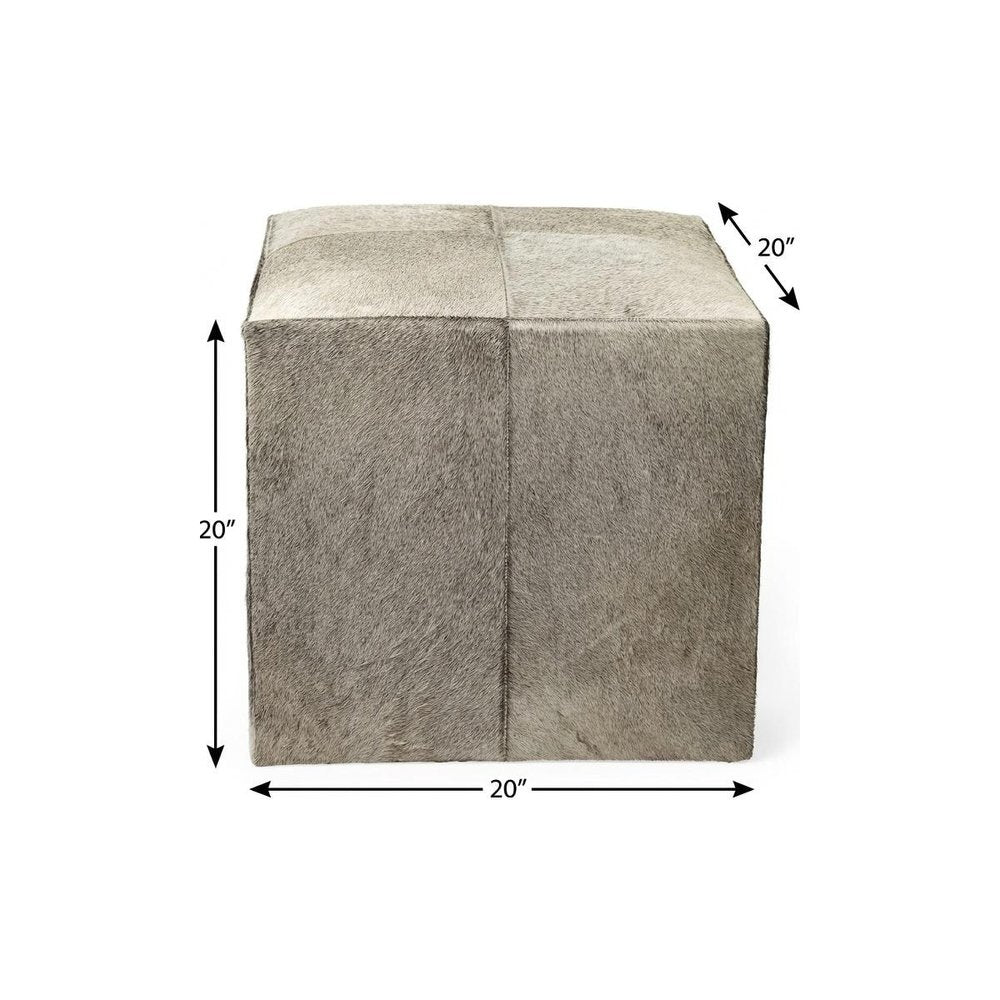 20" Gray Fabric and Wool Cube Ottoman