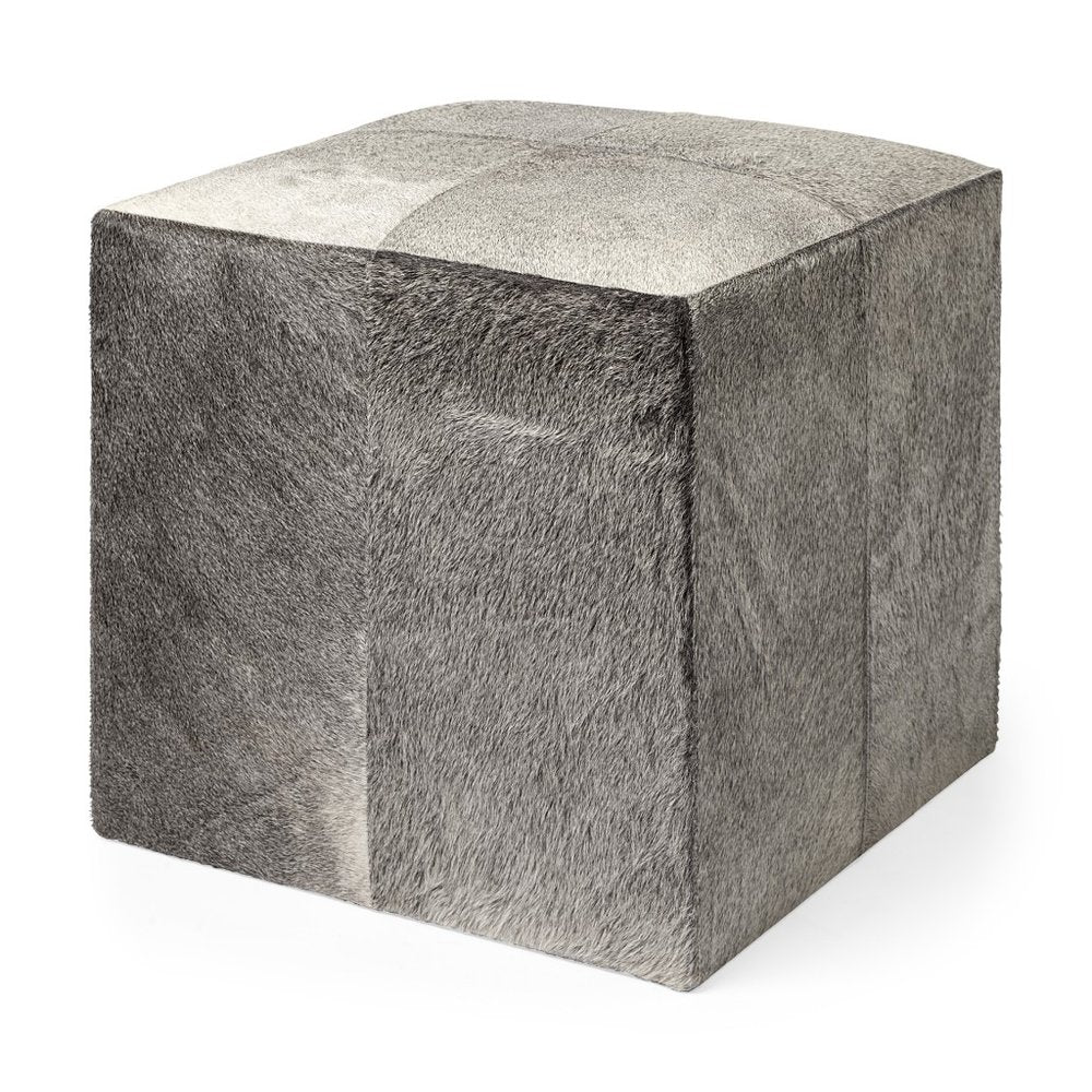 20" Gray Fabric and Wool Cube Ottoman