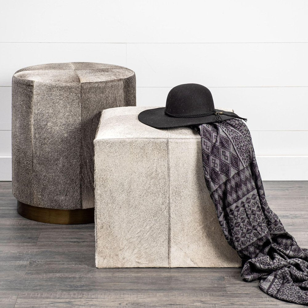 20" Gray Fabric and Wool Cube Ottoman
