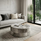 36" Gray Wool And Brown Footstool Ottoman
