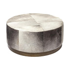 36" Gray Wool And Brown Footstool Ottoman