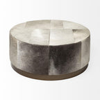 36" Gray Wool And Brown Footstool Ottoman